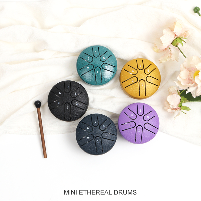 Ethereal DrumSteel Tongue Drum 3 Inch 6 Notes, Mini Hand Drums Tank Drum, Musical Percussion Instrument With Mallets And Music Book, Percussion Instrument For Kids Music Enlightenm