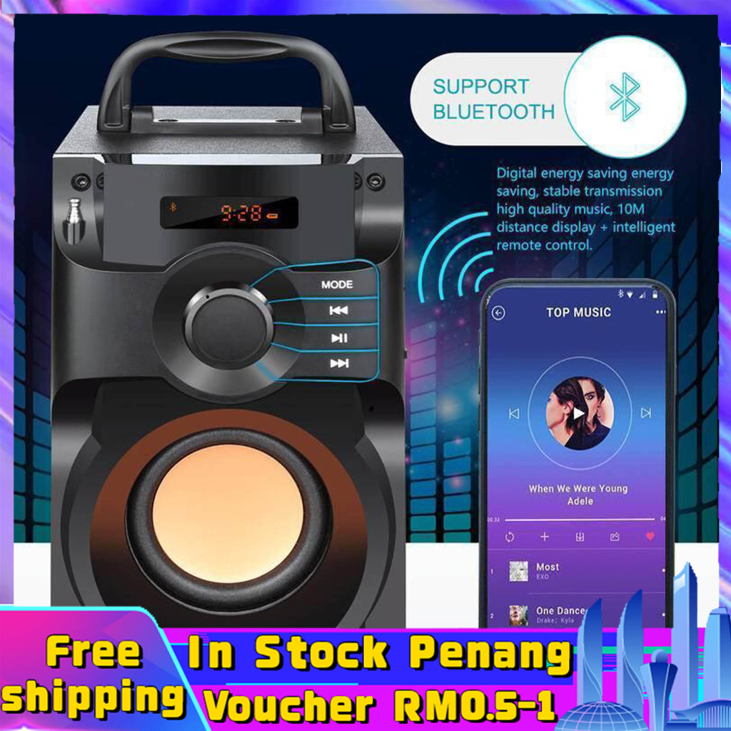 【Malaysia Spot Sale】Speaker Subwoofer Sound Box Support Heavy Bass Speaker Big Power Wireless Stereo FM TF AUX USB  Bluetooth Speaker Portable Subwoofer 音响