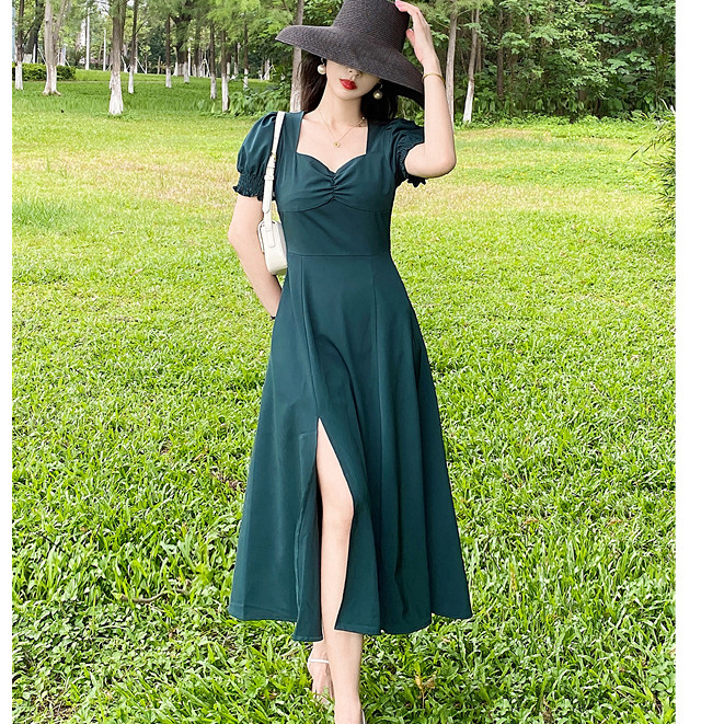 性感裙子連衣裙韓版顯瘦大碼女裝新款超仙 连衣裙 glamour dress dinner parti elegant girl casual midi korean sexy beach women plus size dress bridesmaid dress green