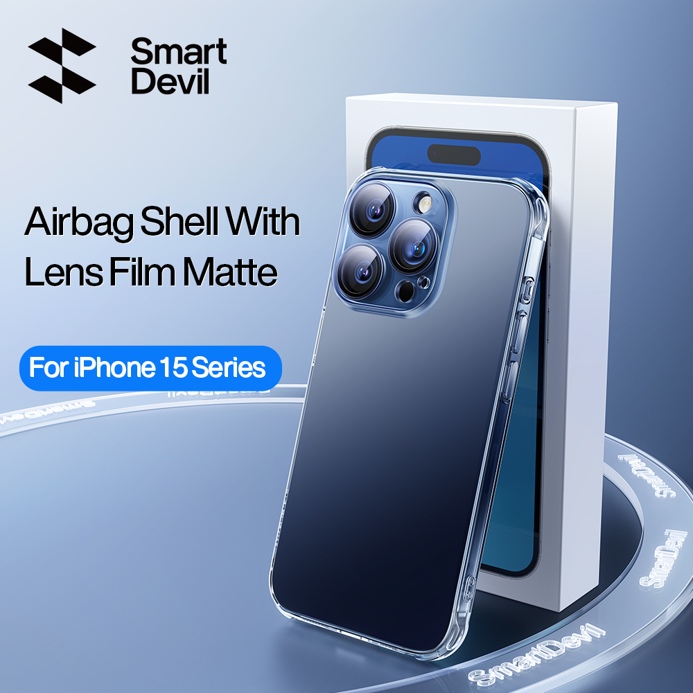 SmartDevil Airbag Frosted Case With Lens Film For iPhone 15/15 Plus/15 Pro/15 ProMax Anti-fingerprint Drop Protection