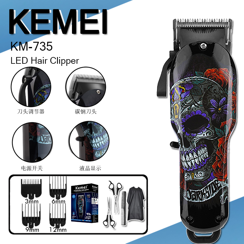 Kemei Hair Trimmer for Man Hair Clipper KM-735 Rechargeable Cordless Hair Clipper Hair Cut Machine 2200Ma Lithium