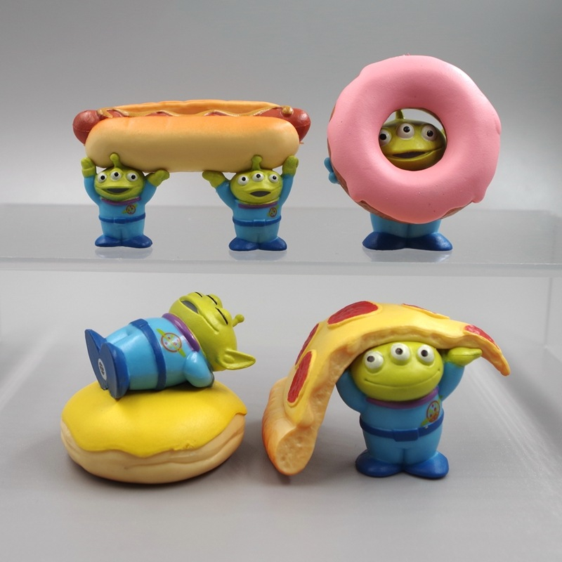 4Pcs/Set 3-4cm Disney Toy Story Aliens Donut Pizza Burger Hot Dog Alien Doze Q Version PVC Action Figures Model Doll Home Desk Decoration Toys