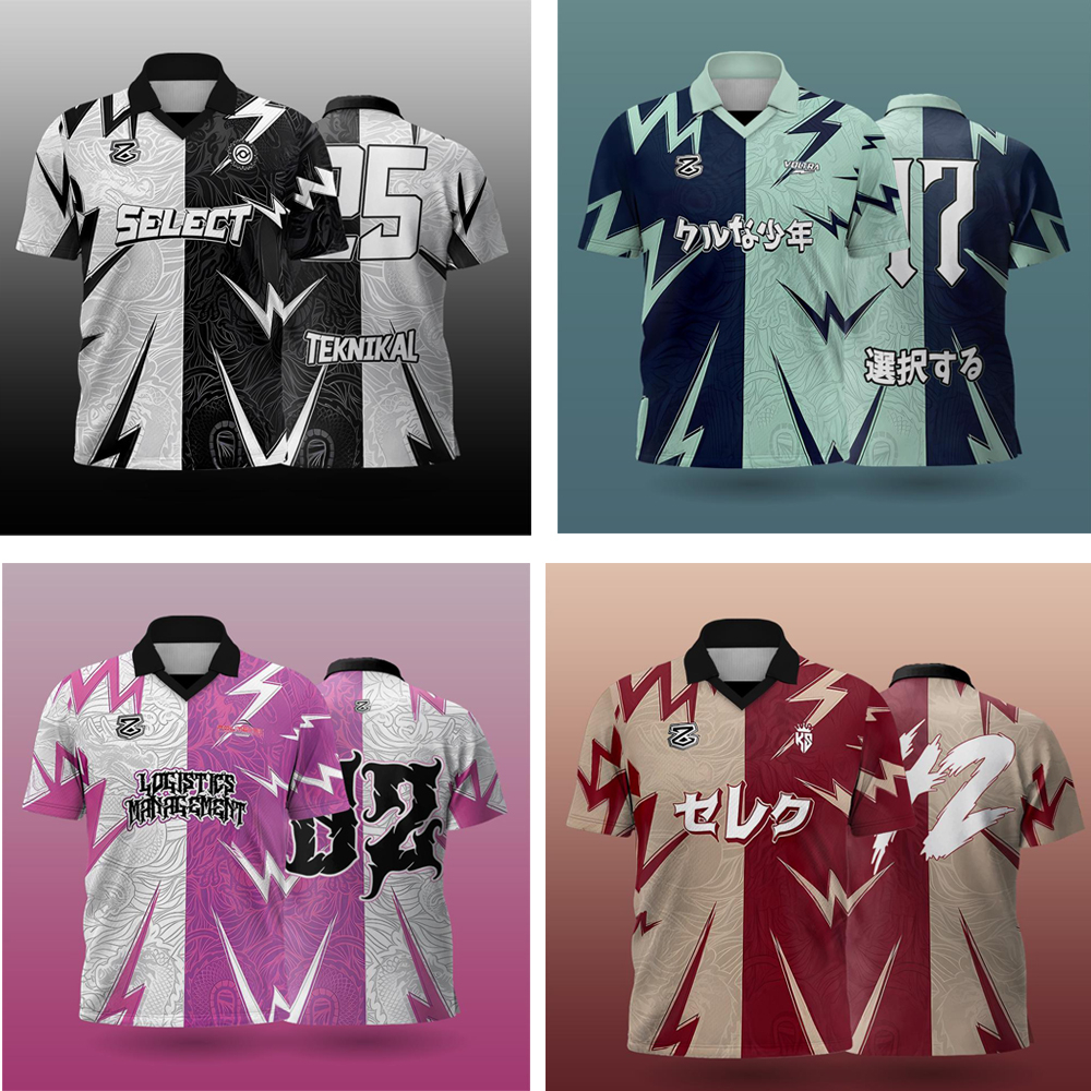 (5 Day Delivery ) DIY Custom Name Jersey Retro Collar Select Lightning Dragon Japanese Retro Jersi Baju Lelaki Perempuan Unisex Polo Shirt Short Sleeve Retro Jersey Football Oversize T-shirt