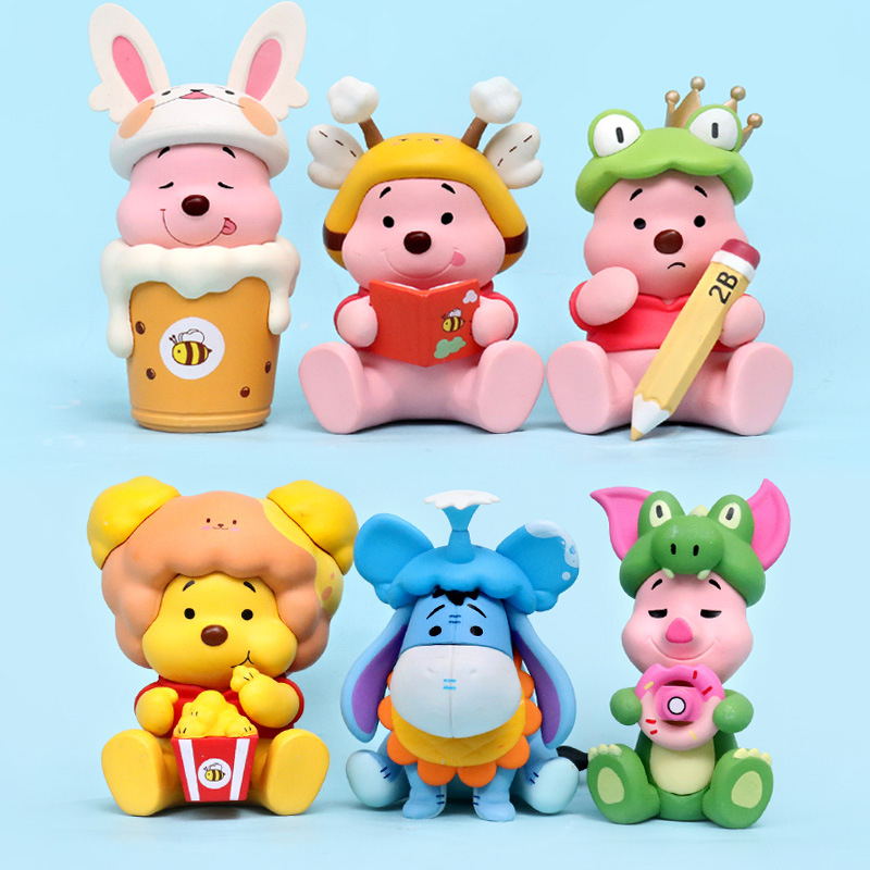 6Pcs/Set 7-9cm Disney Anime Figure Winnie the Pooh Edward Pooh Pooh Bear Eeyore Piglet Robin Frog Bee Q Version PVC Action Figures Toys Model Figurine Dolls