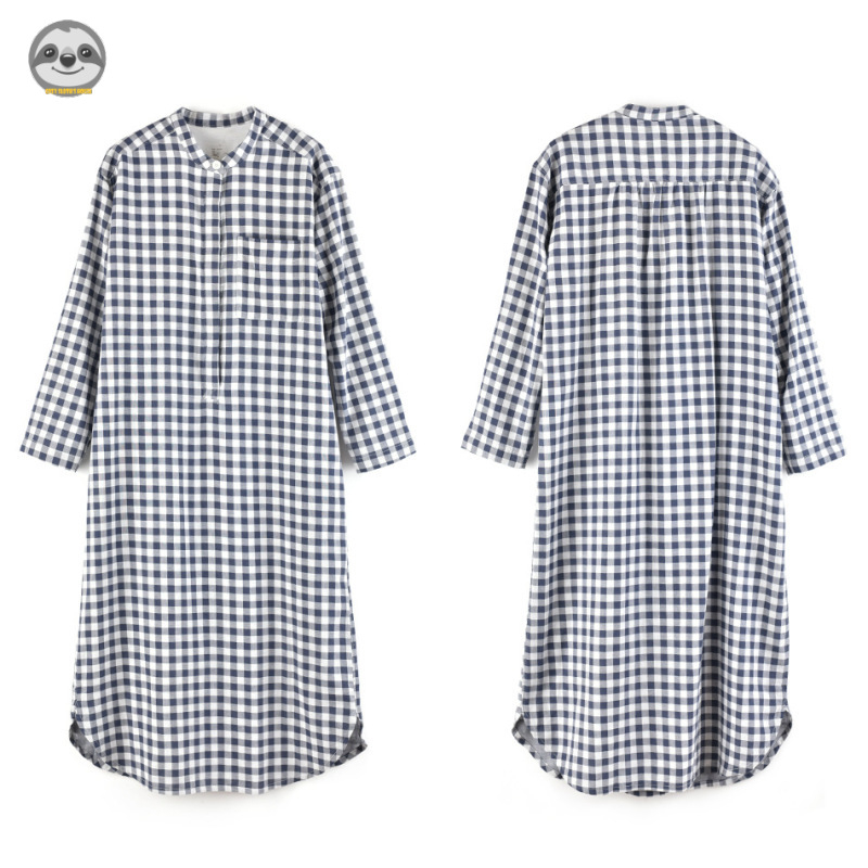 Japanese Muji Style/Ladies Double Yarn Nightdress/Solid Color Striped Plaid Nightdress/Comfortable Soft Homewear/Loose Maternity Skirt