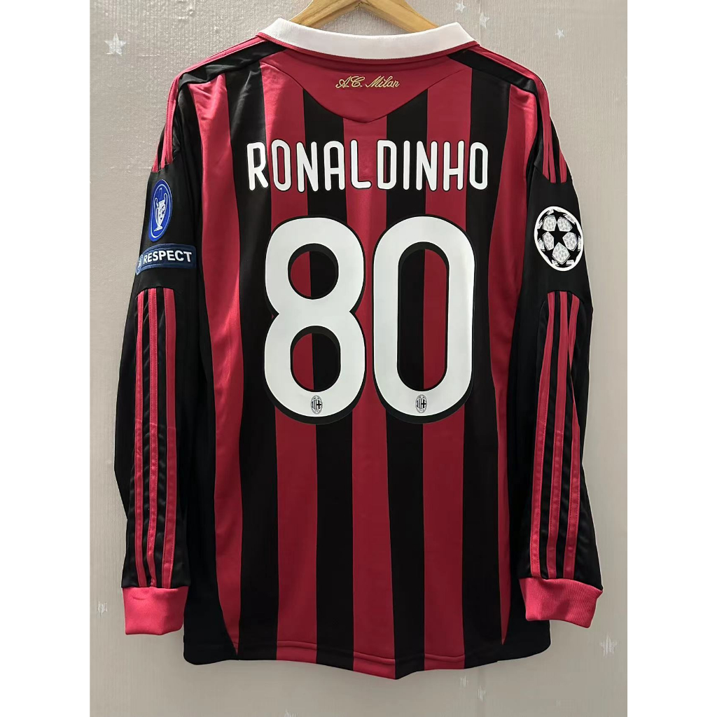 09-10 AC Milan Long sleeve Top Quality Home Retro Soccer Jersey custom T-shirt Football Jersey RONALDINHO MALDINI