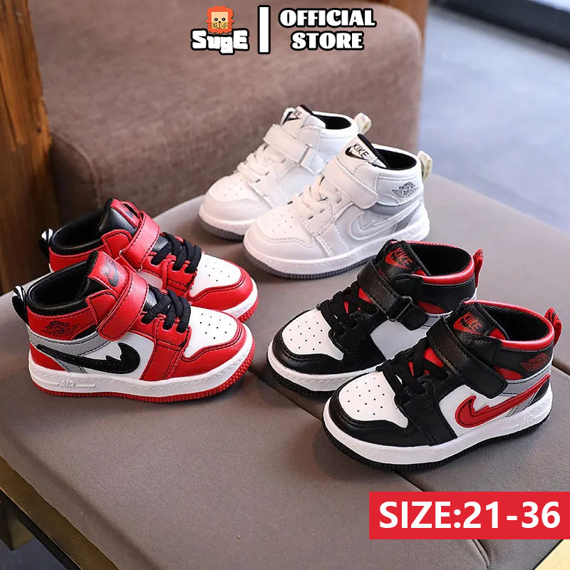 SUGE Kids boots kasut sekolah hitam budak Sport Shoes Kids Vintage Unisex Middle Top Murah Fashion Soft Sole Non-slip Casual Sneakers for Boys Girls Student Kasut Sukan Budak Lelaki Size21-36