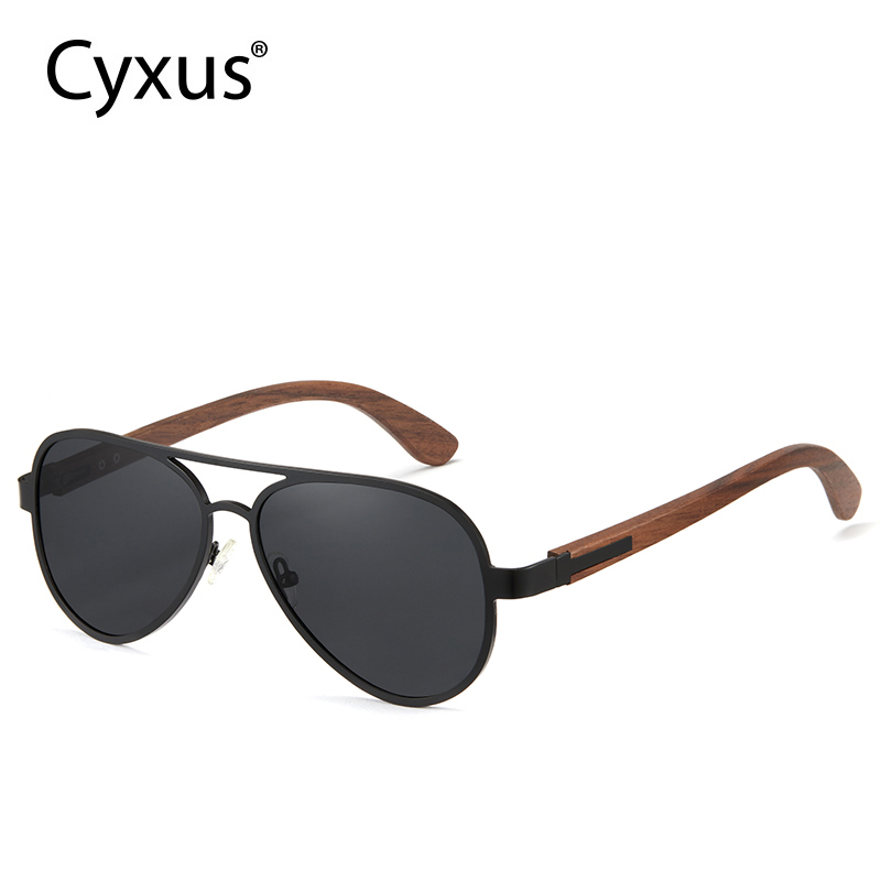 Cyxus Bamboo Wood Double Bridge Aviator Glasses Fashion Polarized Sunglasses for Men and Women 1111