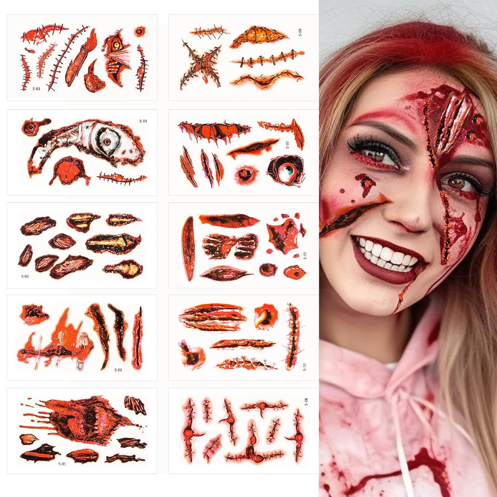 Halloween Prank Makeup Waterproof Temporary Tattoo DIY Face Fake Tattoo Party Wound Scar Blood Stickers