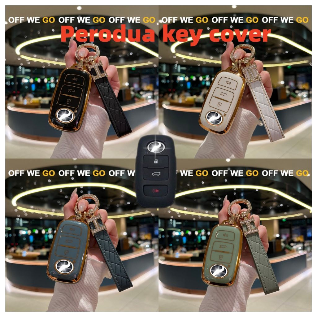 All New Perodua Axia Ativa Myvi Alza Veloz 2022 2023 2024 2025 Key Cover Keyless Remote Case Sarung Kunci Axia Baru TPU Premium Luxury Gold Edge Edition Perodua Car Accessories