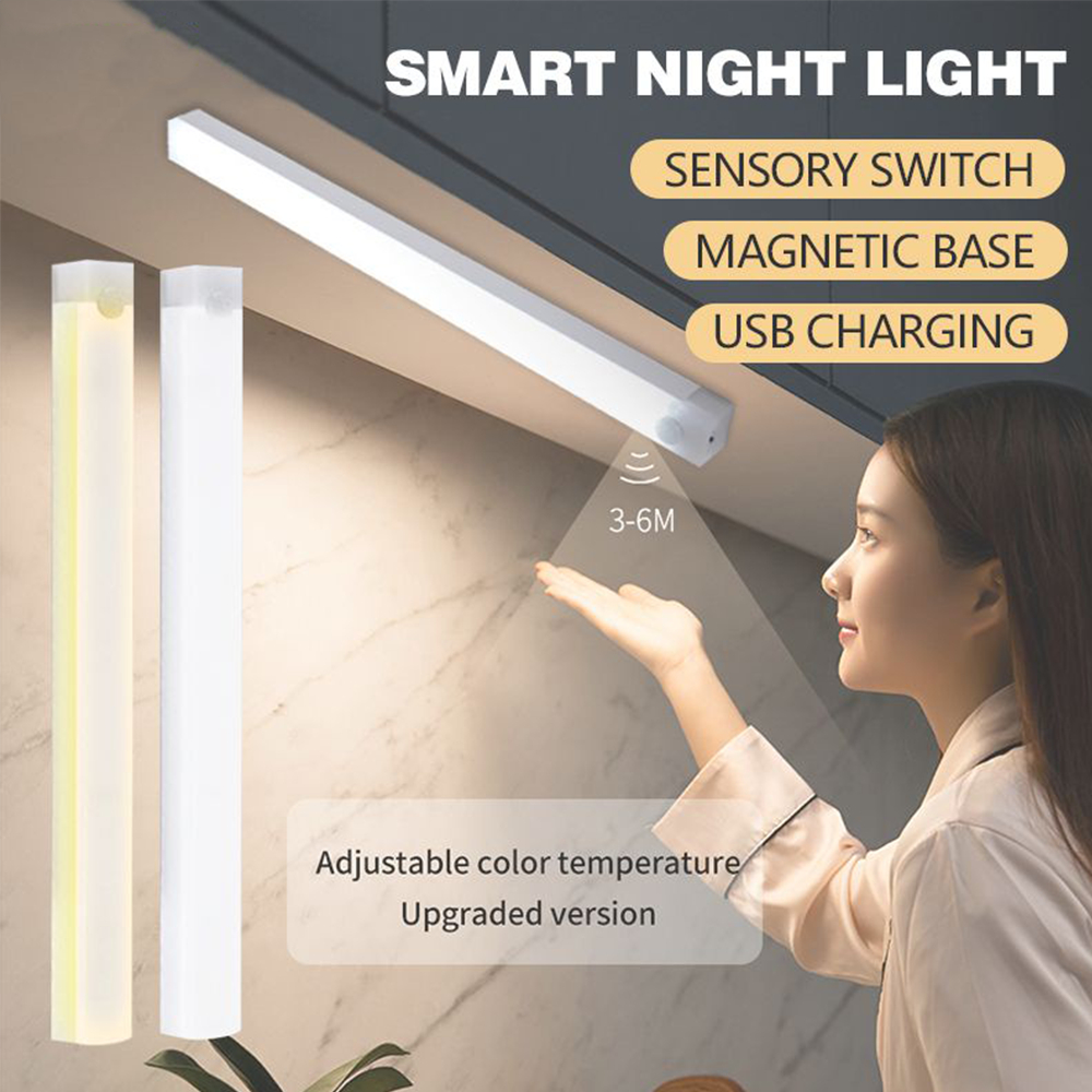 Motion Sensor LED Night Light TYPE-C Rechargeable Ultra-Thin Smart Wireless Cabinet Lighting USB Portable Multi-function Adjustable No Drilling No Strobe Closet Wardrobe Lamp Kitchen bedroom hallway Ambient Lights Wall lamps Bedside Lamp 10/20/30/50cm