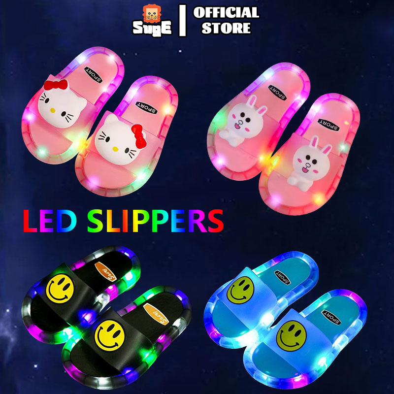 SUGE Kids Slippers sandal budak lelaki Boy's/Girl's Luminous Murah shoes selipar budak Baby Bathroom Sandals 儿童发光拖鞋