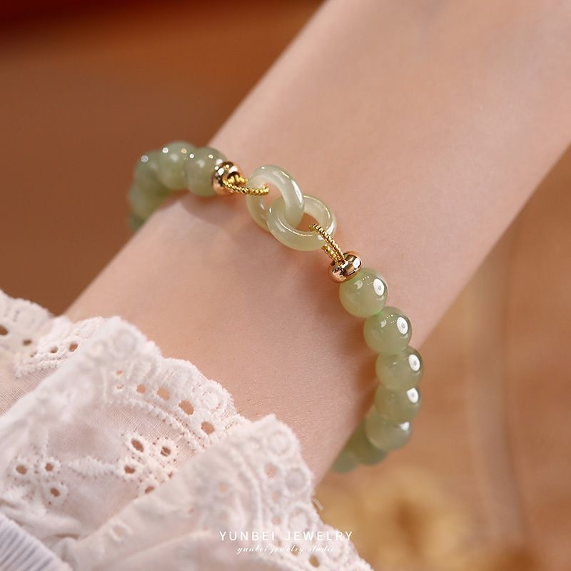 Ethnic New Chinese Style Interlocking Imitation Jade Beads Bracelet Love Peace Buckle Women Bracelet