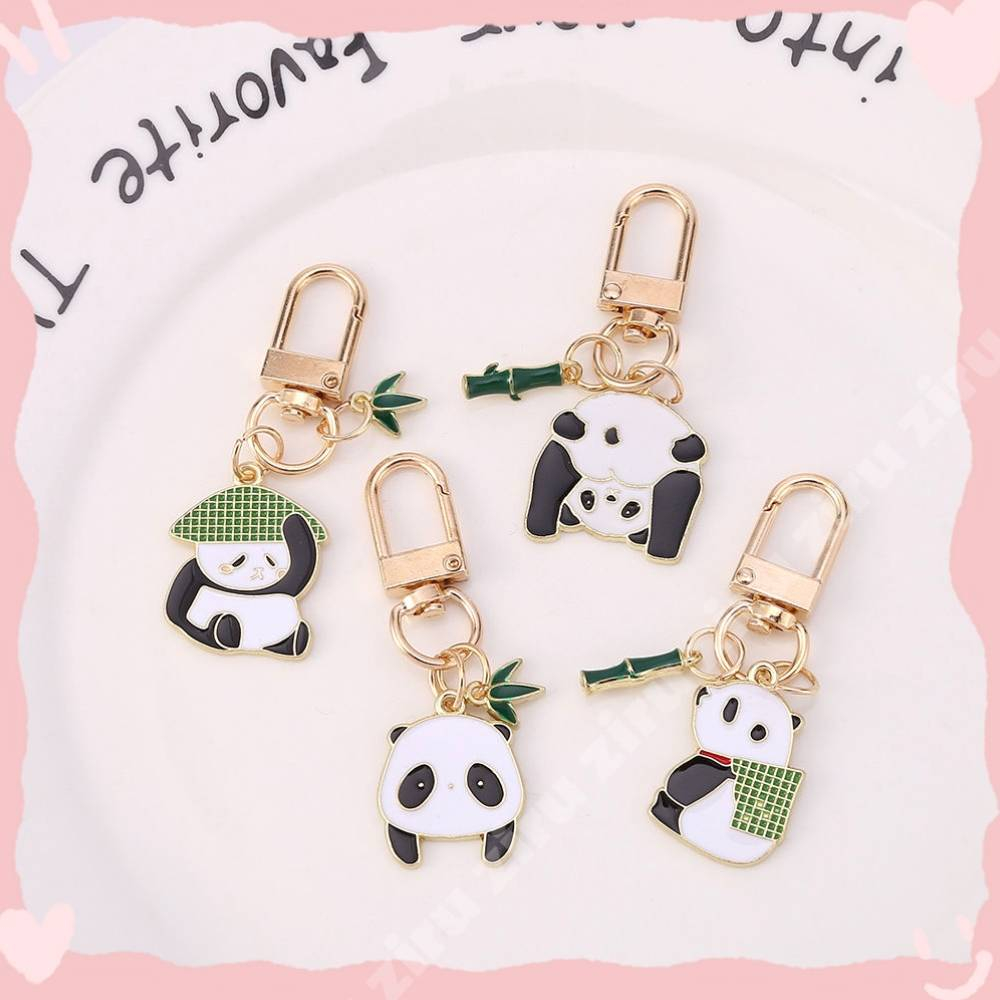 Chinese Panda Keychain Pendant Zinc Alloy Cute Panda Bamboo Bamboo Leaf Keyring Backpack Pendant Earphone Box Pendant Decoration Cute Gift Children Wholesale