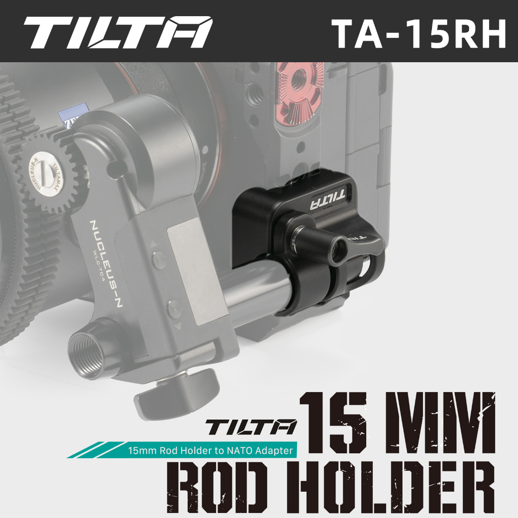 TILTA TA-15RH 15mm Rod Holder to 1/4"-20 Adapter Front Mounted & Side Mounted 15mm Rod Holder to NATO Adapter - Black