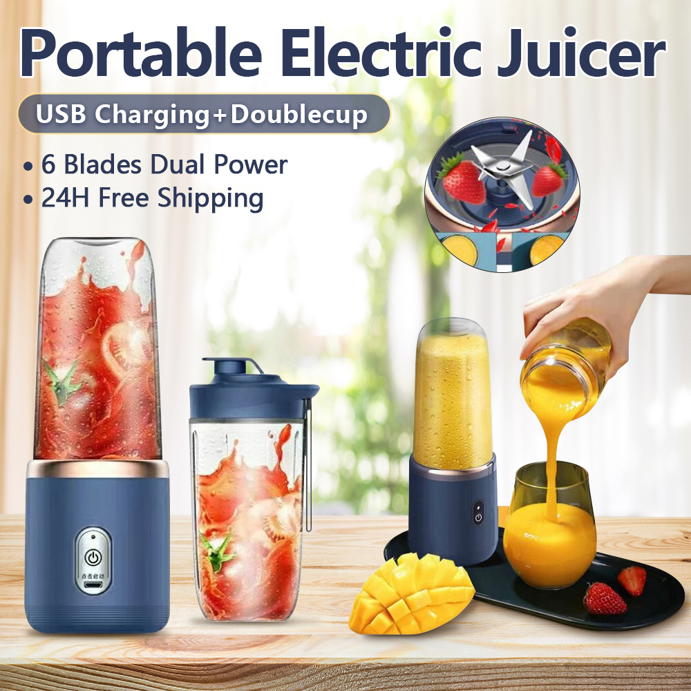 Electric fruit juicer blender juice mixer mini Wireless Portable household USB Charging 6 Blade gift juice cup榨汁机