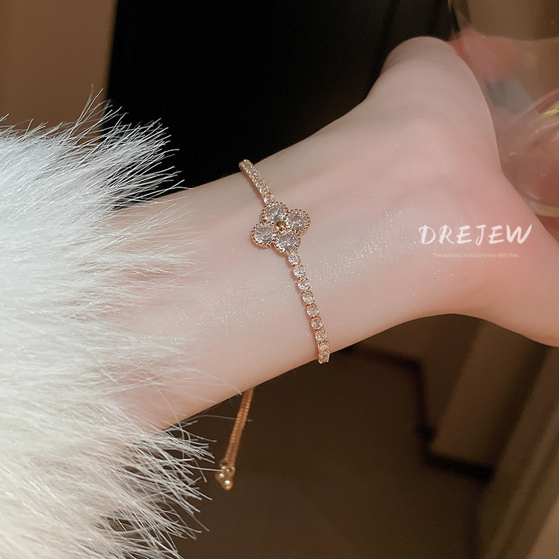 DREJEW 18K gold flower zircon pull-out bracelet personalized fashion bracelet light luxury high-end feel anti-allergy