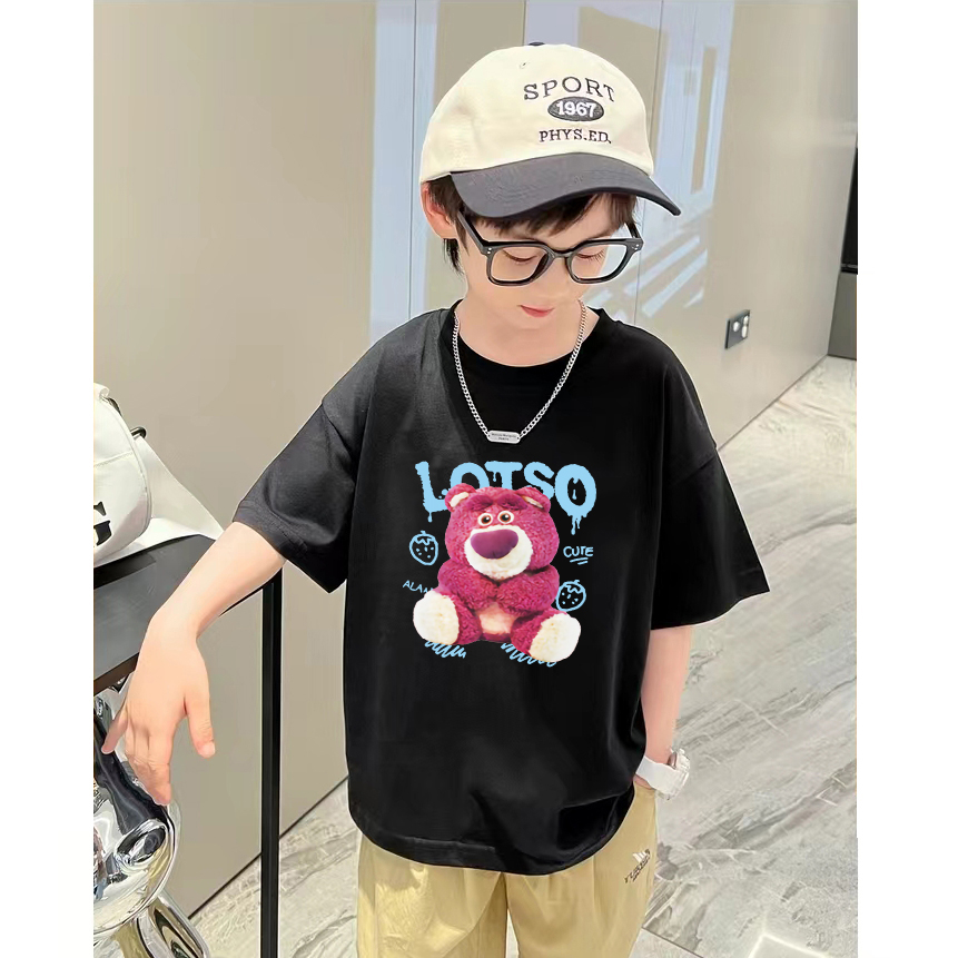 Cotton Children's Cute Baby Top Cartoon Print Boys and Girls' Small and Medium Sized Short Sleeve T-shirt Summer 儿童装短袖上衣服 live92