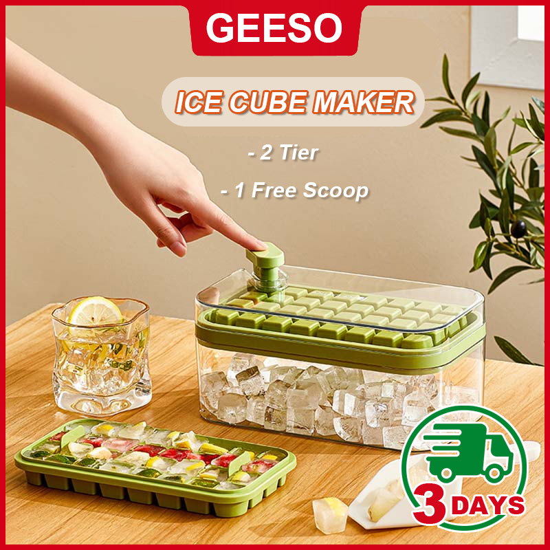 GEESO New ICE Cube Maker Mould ICE Cube Tray With Top Cover Silicone ICE Cube Mould Silikon Dulang Ais Dengan Penutup 双层制冰盒 冰块模具盒