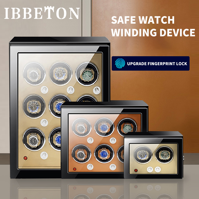 IBBETON Watch Winder Luxury Brand Fingerprint Unlock 2 3 4 6 9 Automatic Watches Boxes Wooden Watch Storage Safe BoxPiano Paint Appearance Mechanical Watch Placement Box