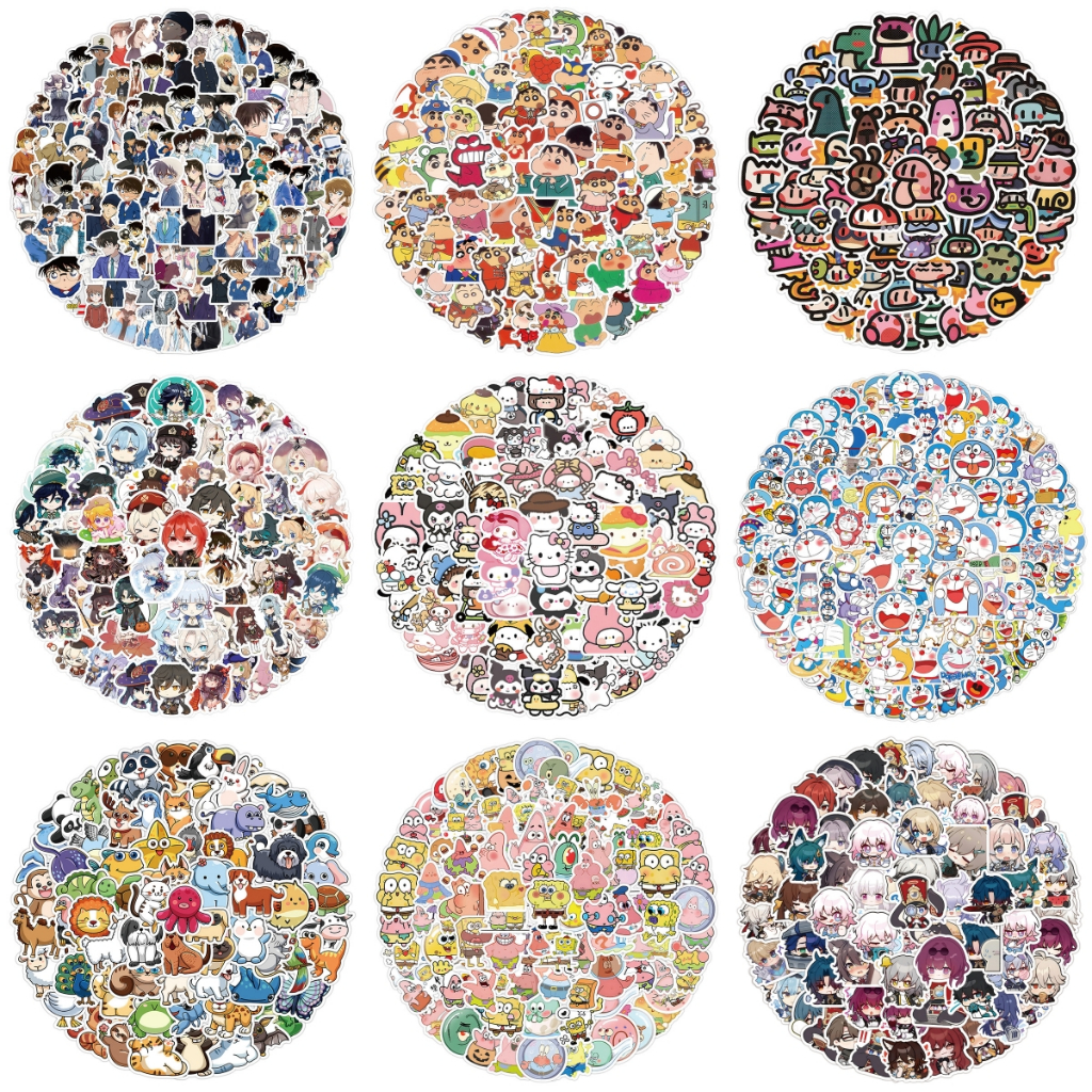 100PCS Anime Crayon Shin-chan Doraemon Detective Conan SpongeBob SquarePants Genshin Impact Graffiti Stickers For Luggage Phone Case Laptop Notebook Decals RecordingYourLife
