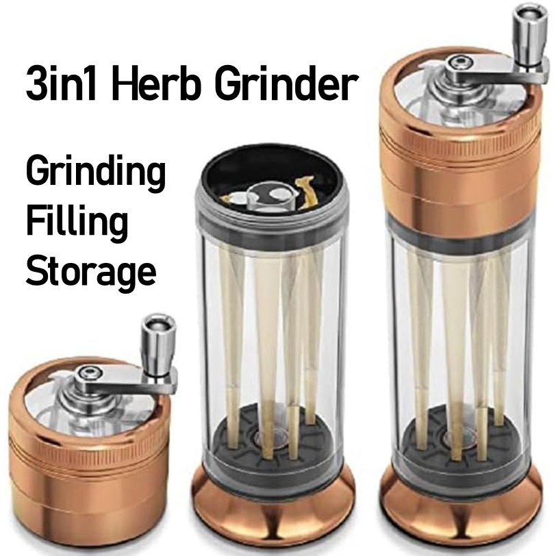 Herb Grinder 3in1 Hand Crank Loader Roller Crusher Filler Flower Buds Portable Milling Grinding Storage with Lid Travel Tool Boxes