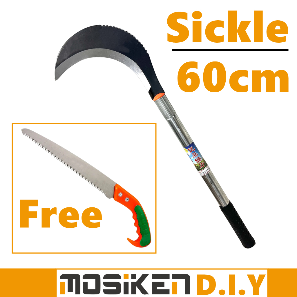 Mosiken Gardening Tools Sickle Knife Steel Handle 2 in 1 Oil Palm Sickle Knife Pisau Sabit Kelapa Sawit