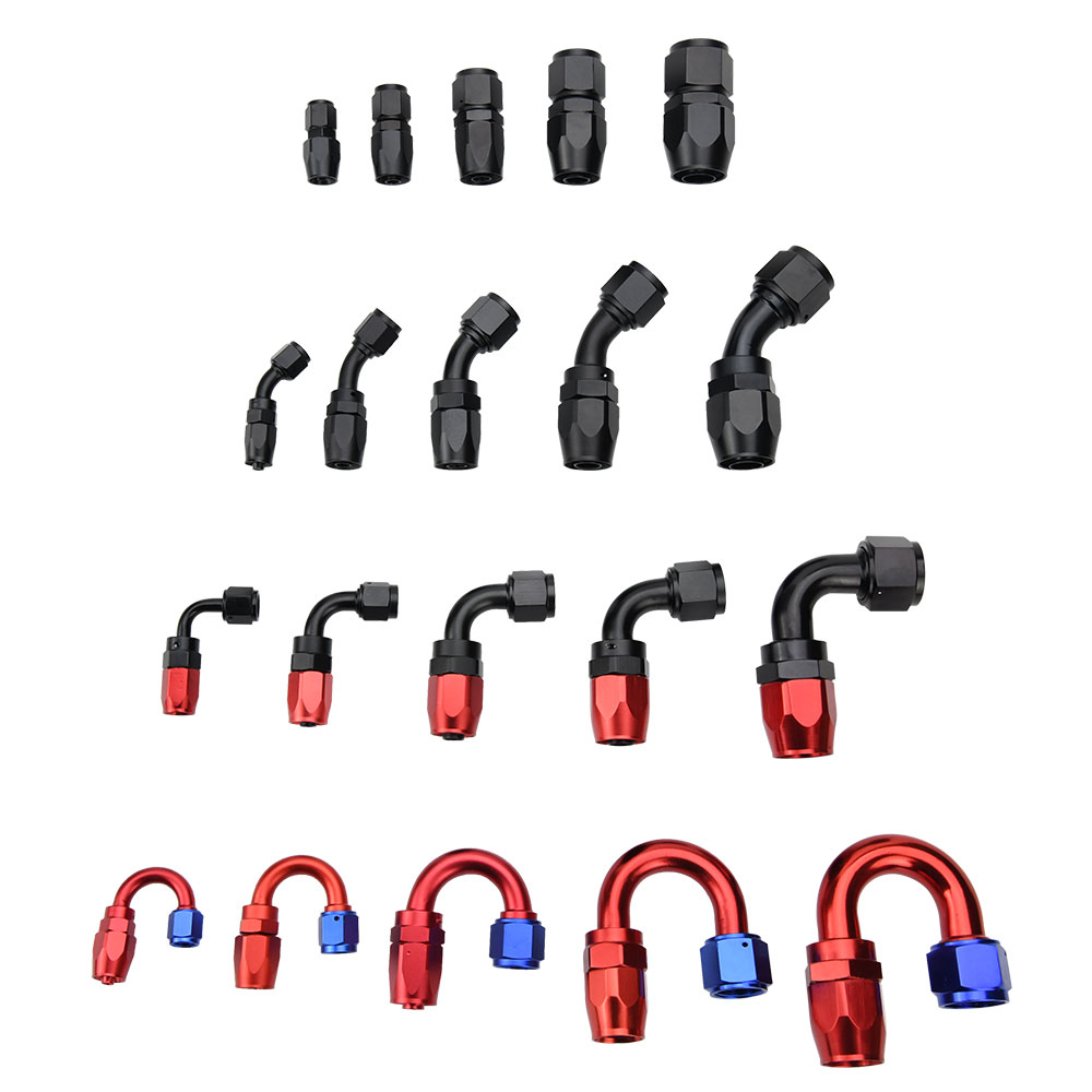 Universal Swivel Hose End Fittings AN4 AN6 AN8 AN10 AN12 Straight 0 45 90 180 Degree For CPE Nylon Braided Fuel Line Oil Fuel Cooler Kits Hose Adaptor