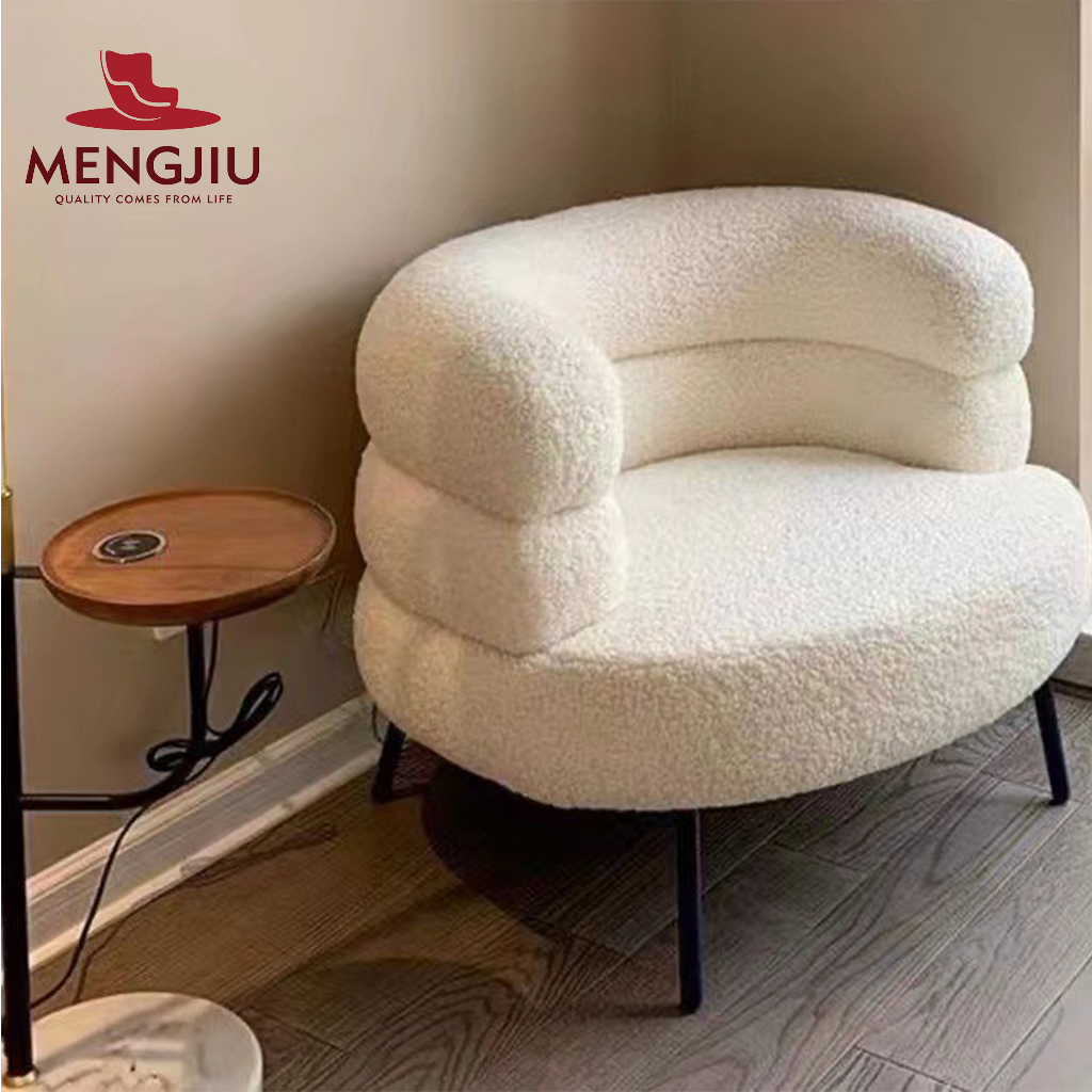 MENGJIU Modernos Metal Frame Single Chair Sofa Makeup Sofa Chair Velvet Cough Sectional Living Room Make up Sofa Set Furniture Chair For Home Lamb Wool Makeup Chair