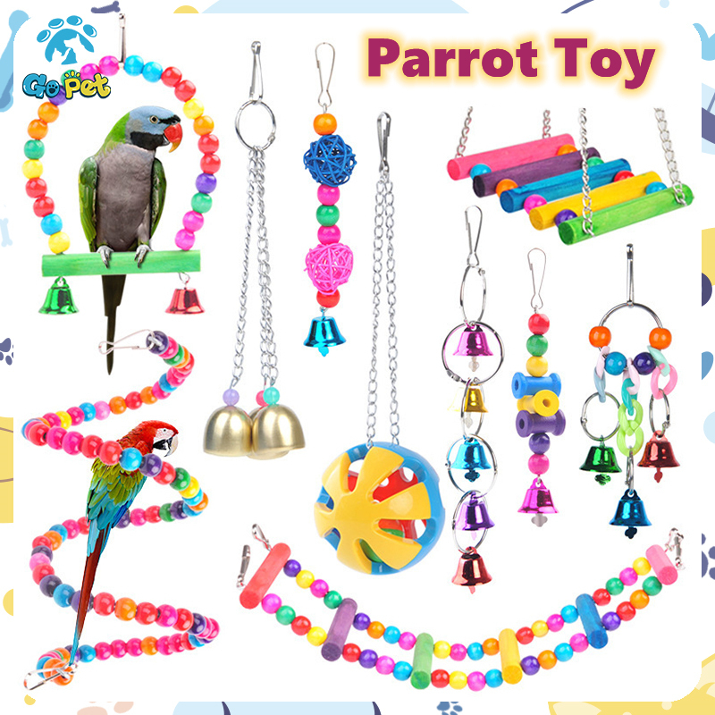 【⭐Local Shop⭐】Parrot Bird Colorful Toys Hanging Climbing Ladders Swing Stand Bell String House Toy