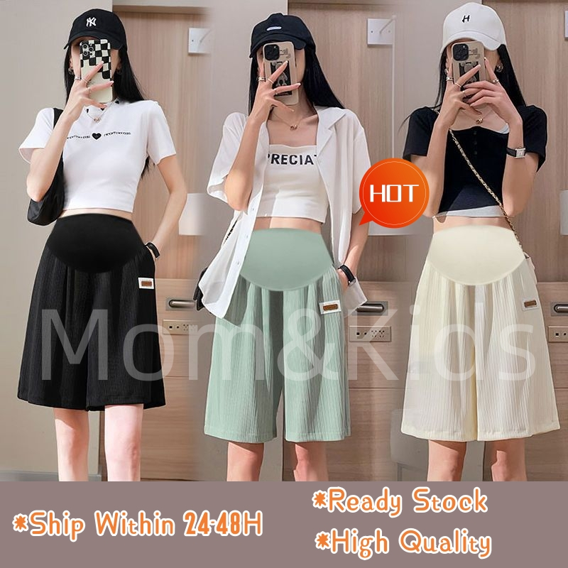Mom&Kids High Quality Maternity Pants Maternity Shorts Outer Wear Loose Casual Maternity Leggings Ice Silk Thin Pregnant Five Point Pants Maternity Clothing Seluar Mengandung 孕妇裤 孕妇短裤 外穿 宽松 休闲 孕妇打底裤 冰丝 薄 怀孕五分裤 孕妇装
