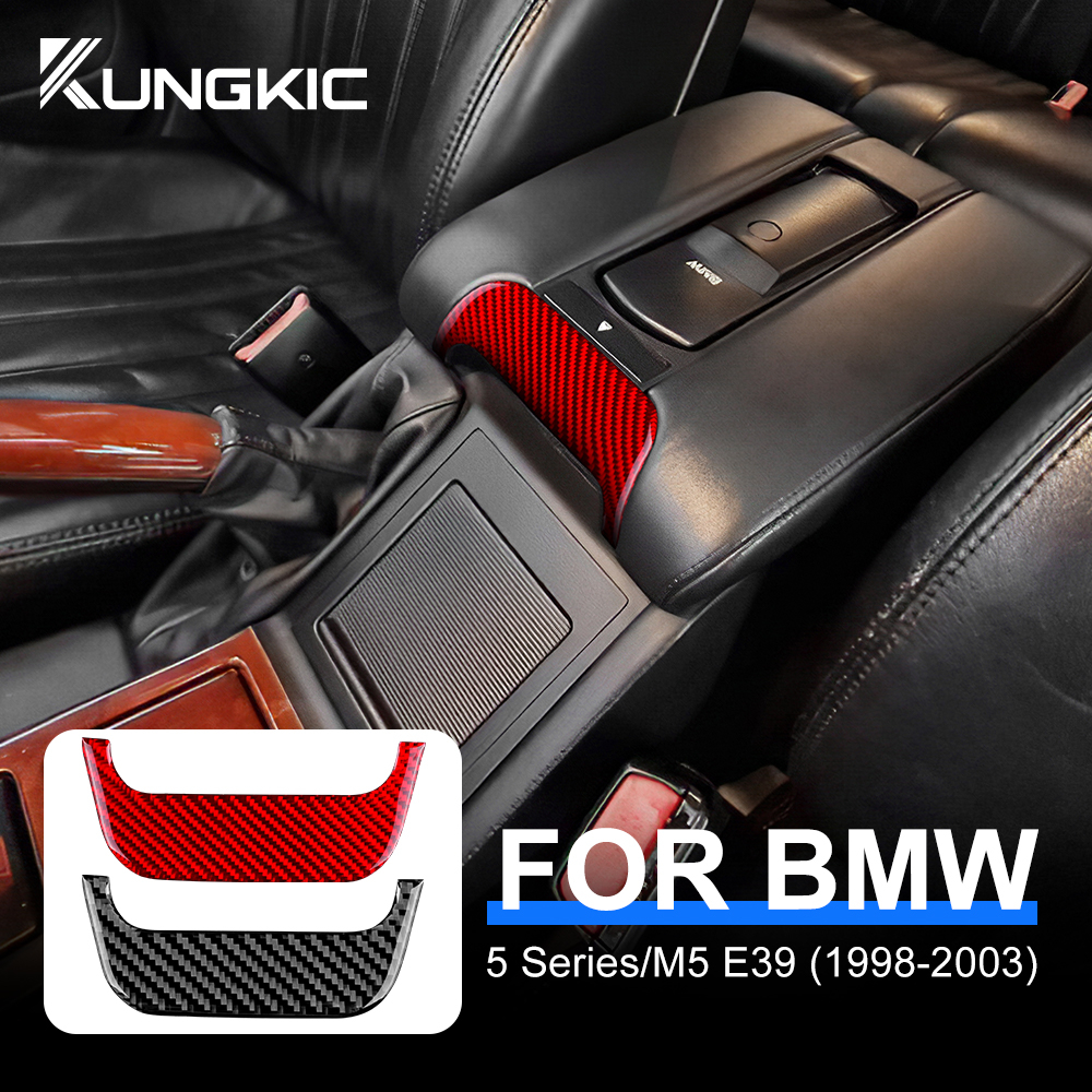 KUNGKIC Carbon Fiber For BMW 5 Series 520i 528i 530i M5 E39 1998-2003 Front Armrest Box Switch Trim Sticker Interior Accessories