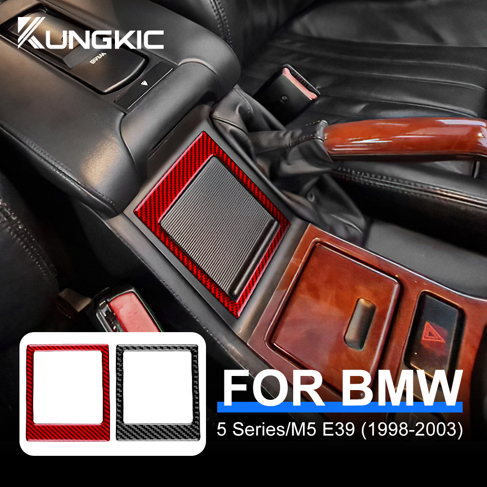 KUNGKIC Carbon Fiber For BMW 5 Series 520i 528i 530i M5 E39 1998-2003 Gear Storage Box Decorative Frame Sticker Interior Accessories