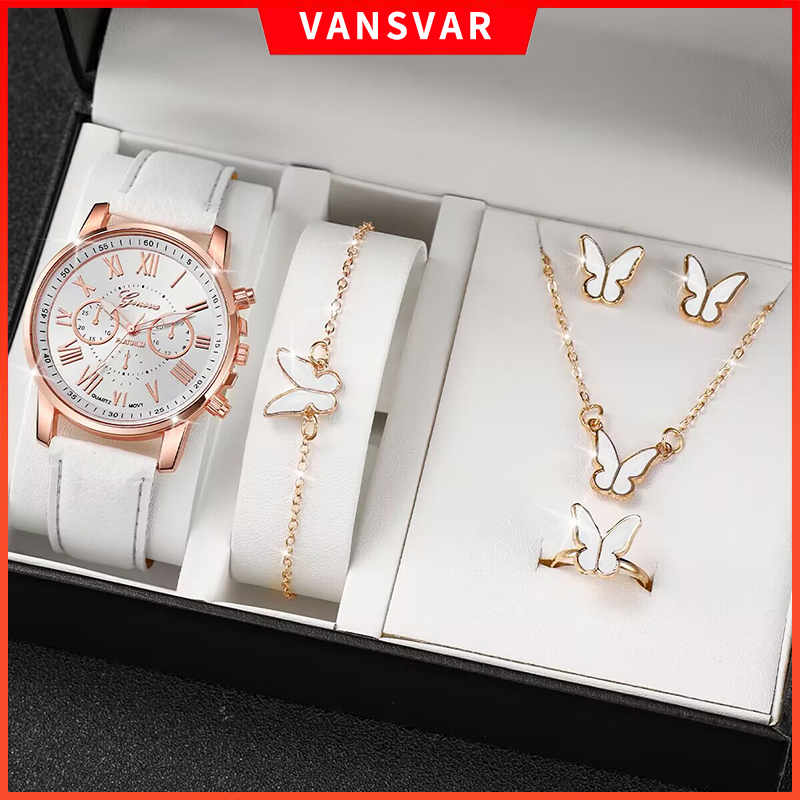 Fashion Watch Leather Strap Roma Quartz Watch Wristwatch Jewelry Set