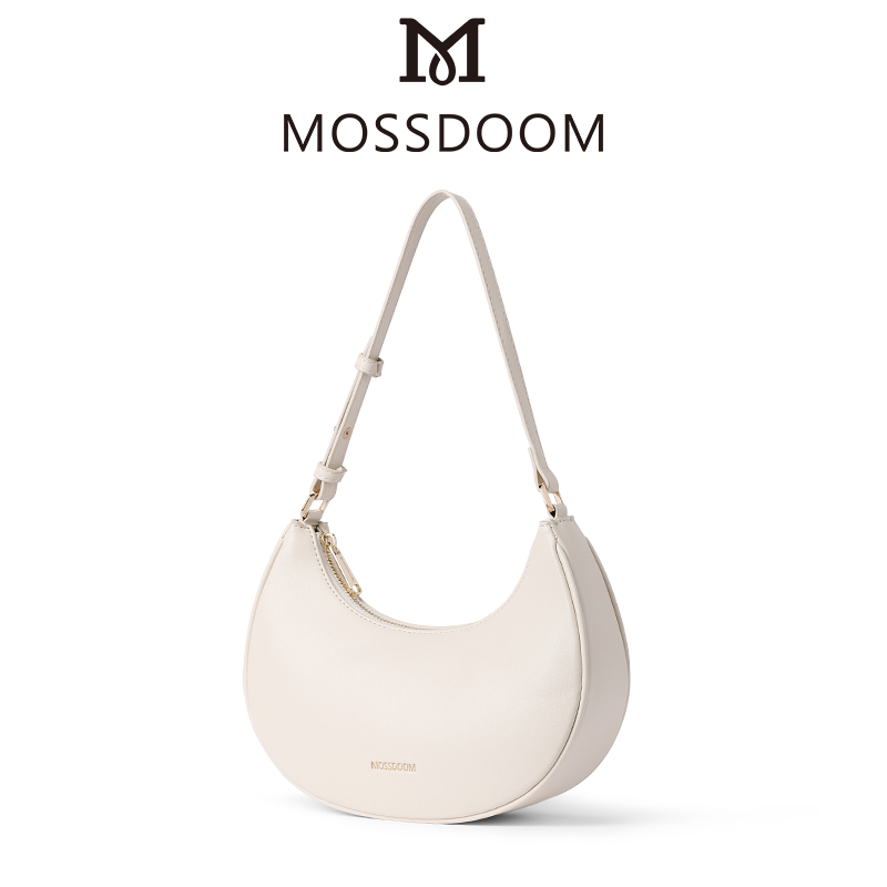 Stylish Women's Shoulder Bag by MOSSDOOM in Apricot or White with PU Leather and Adjustable Strap