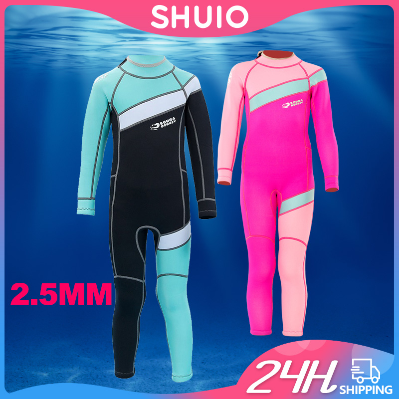 SHUIO 2.5mm Kids Long Sleeve Neoprene Thermal Wetsuit Swimming Girl Boy Dive Snorkel One-Piece Suit UV Sun Keep Warm