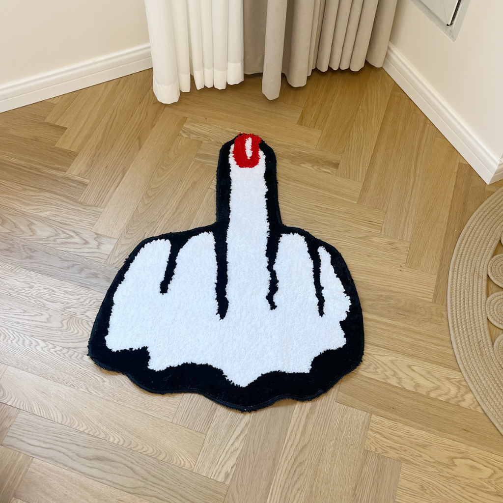 Red Middle Finger Shaped Funny Rug Teen Bedroom Carpet for Small Room Teenage Custom Tufting Mat Ultra Soft Mat with Yarn