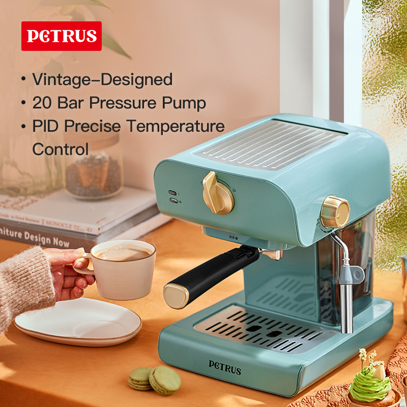 Petrus Coffee Machine 20 Bar Espresso Coffee Maker Retro Style With Powerful Steam Milk PE3320