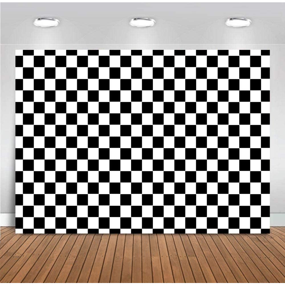 Cosplay Party Banner Checkered Flag Photography Backdrop White and Black Racing Checker Texture Grid Birthday Chess Board Decoration Supplies Photo Booth Studio Props