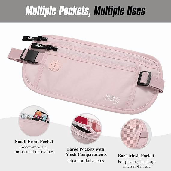 MoKo Secure Travel Money Belt, Undercover Hidden RFID Blocking Travel Wallet, Anti-Theft Passport Wallets for Men Women