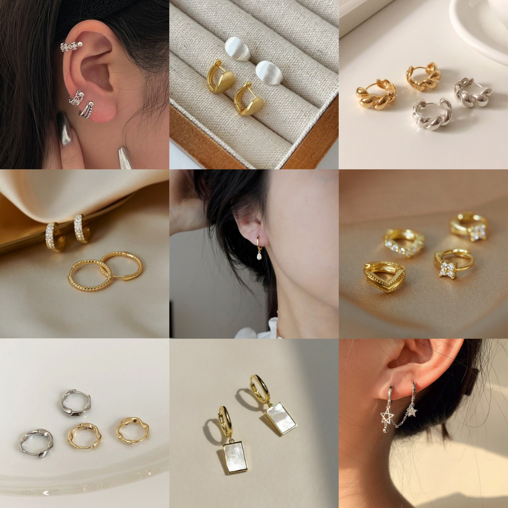 【Miss Lady】Hypoallergenic 14K Gold Plated Mini Cubic Zirconia Cartilage Earrings Circle Ring Huggie Piercing Earrings Collection EK1