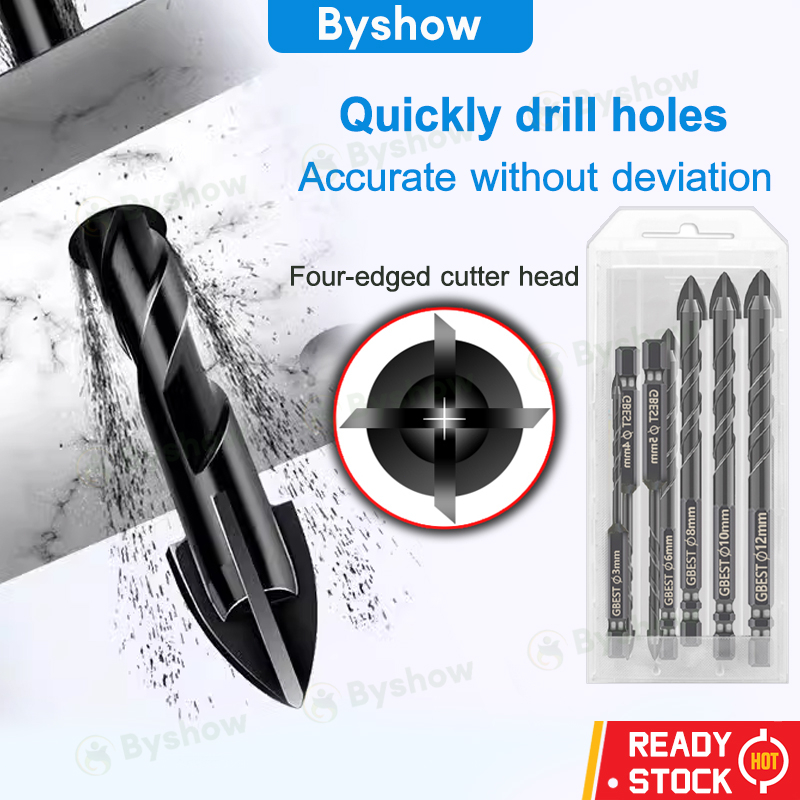 【Byshow】🔥Malaysia In Stock🔥Cross Hex Tile Drill Bits Set Hard Alloy Triangle Stone Carbide Glass Metal Ceramic Concrete Wood Plastic Hole Opener Anti rust Tip Head Drill Bit Wall Punching Universal Cross Drill Tool german stainless steel drill