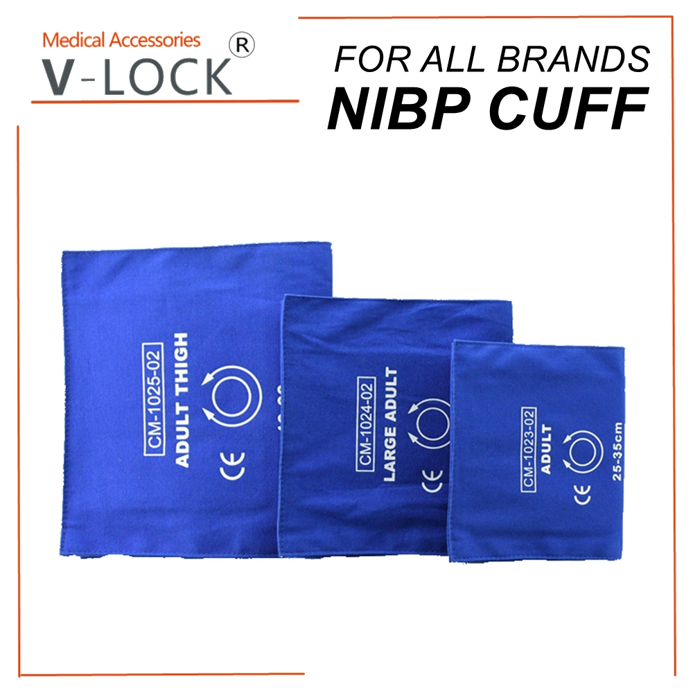 V-LOCK Adult Arm Nibp Cuff Reusable Single Tube Blue Cotton Patient Bp Cuff Hospital Patient Monitor Machine Medical Devices Acceccories, Detachable Washable 血压袖带