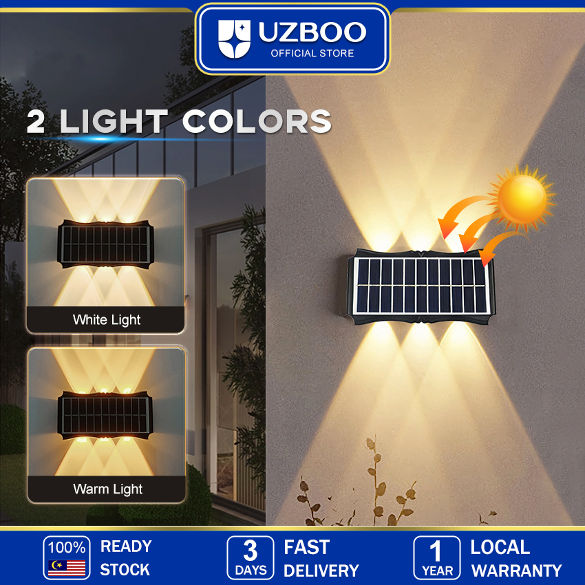 UZBOO Solar Outdoor Lighting Wall Shadow Light Solar Outdoor Waterproof Lamp Up And Down Dual Color Luminescent High Brightness Wall Spotlights Door Signs And Wall Lights