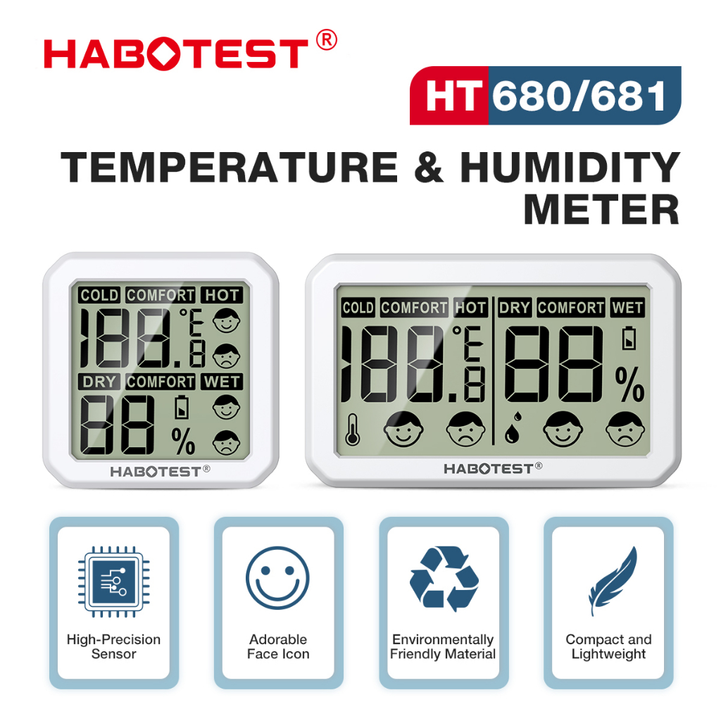 HABOTEST HT680/HT681 Mini LCD Digital Thermometer Hygrometer Indoor Room Electronic Temperature Humidity Meter Sensor Gauge For Home