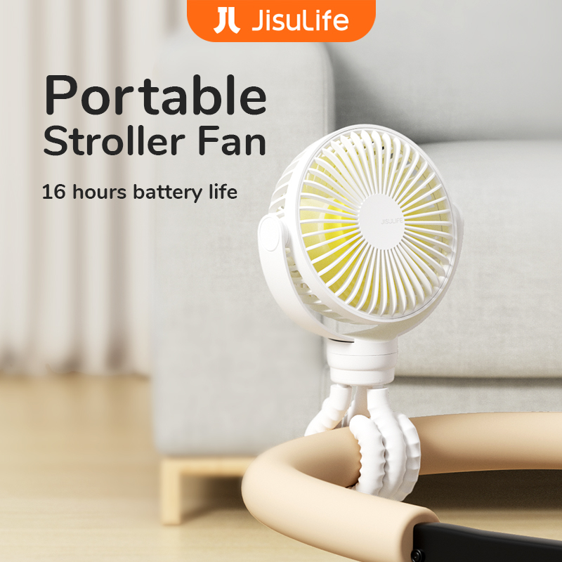 JISULIFE Stroller Fan 4000mAh baby fan USB rechargeable 4-speed wind speed 360° direction rotatable