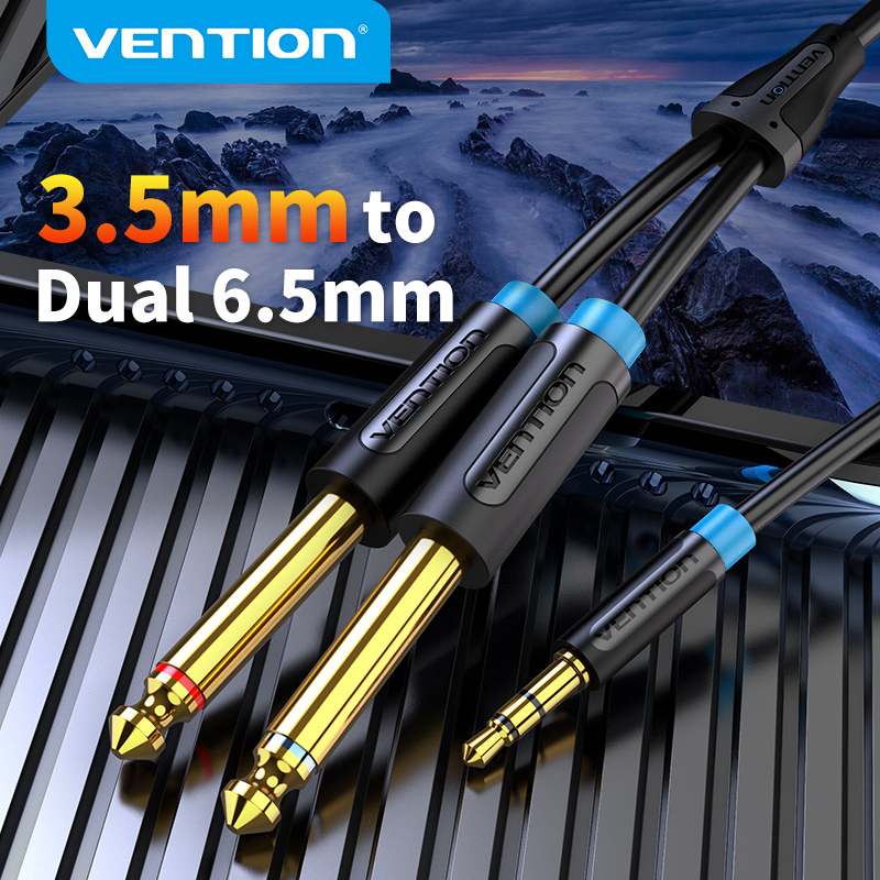 Vention 3.5mm to 6.35mm Stereo Jack Audio Cable 3.5mm 1/8" TRS to  6.35mm 1/4" TS Mono Y-Cable Splitter Cord for Phone Speakers CD Players Home Stereo Systems