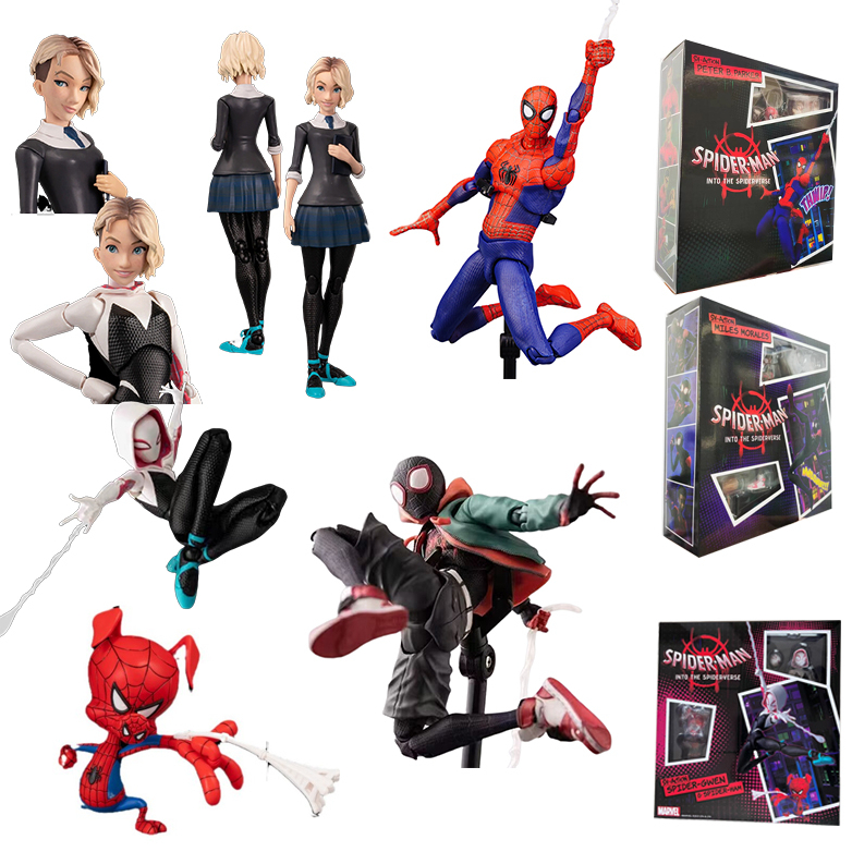 Into The Spiderverse Marvel SpiderMan Miles Morales KO SV-ACTION Peter B Parker PS4 Iron Change Face Anime Articulado Action Figure Model Dolls