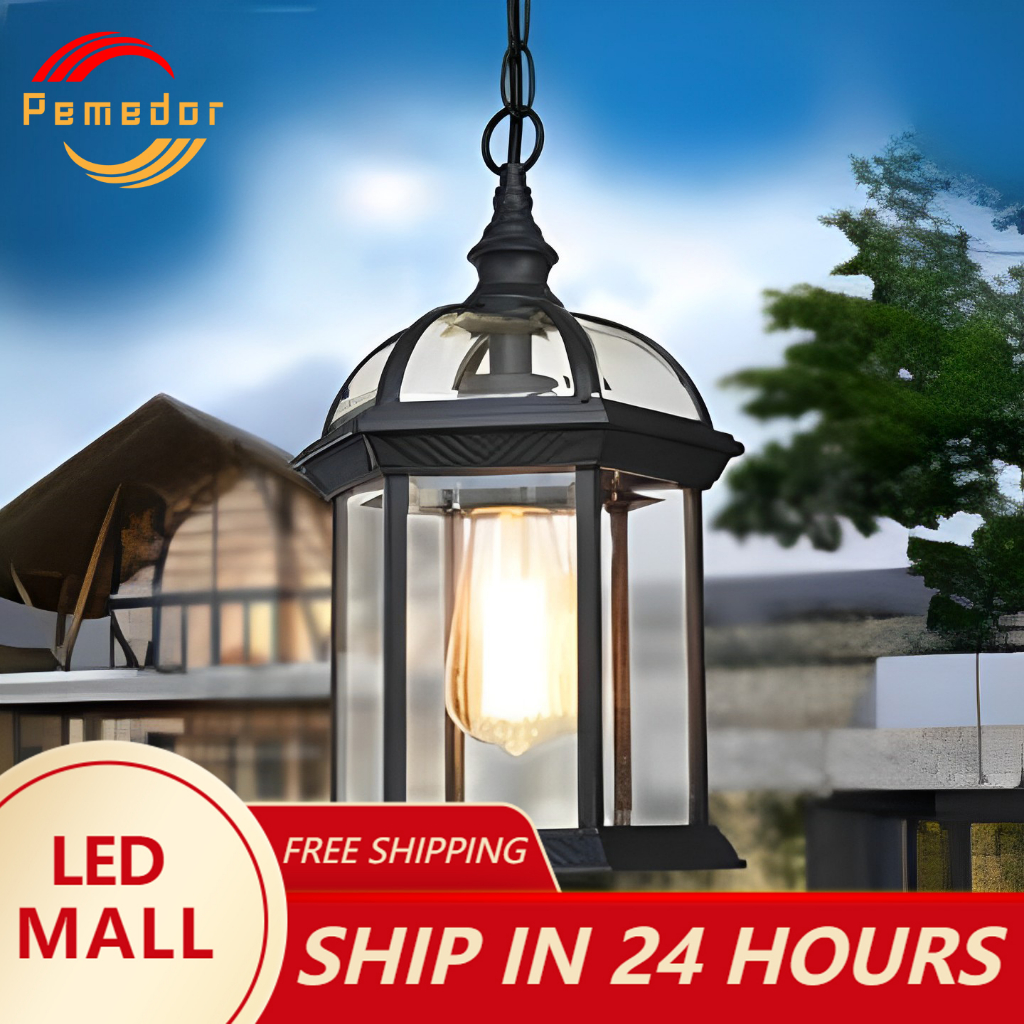 Glass Shade Aluminum Alloy Outdoor Pendant Waterproof Rustproof Lights Hanging Lantern Light Fixture for Porch With Clear Glass Shade Outside Corridor Chandelier Light