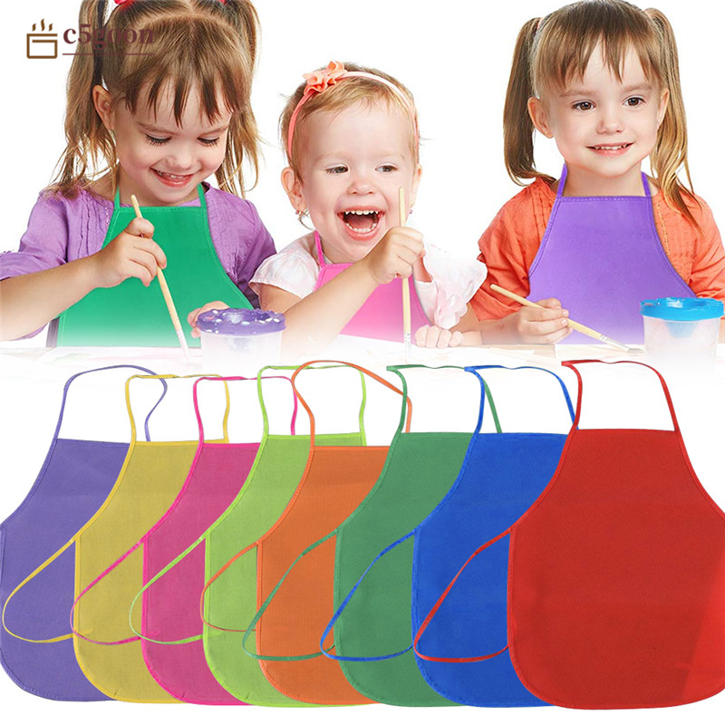 C5GOON Unisex Colorful Children Plain Apron Non-Woven Fabric Painting Baking Kids Apron C9I2